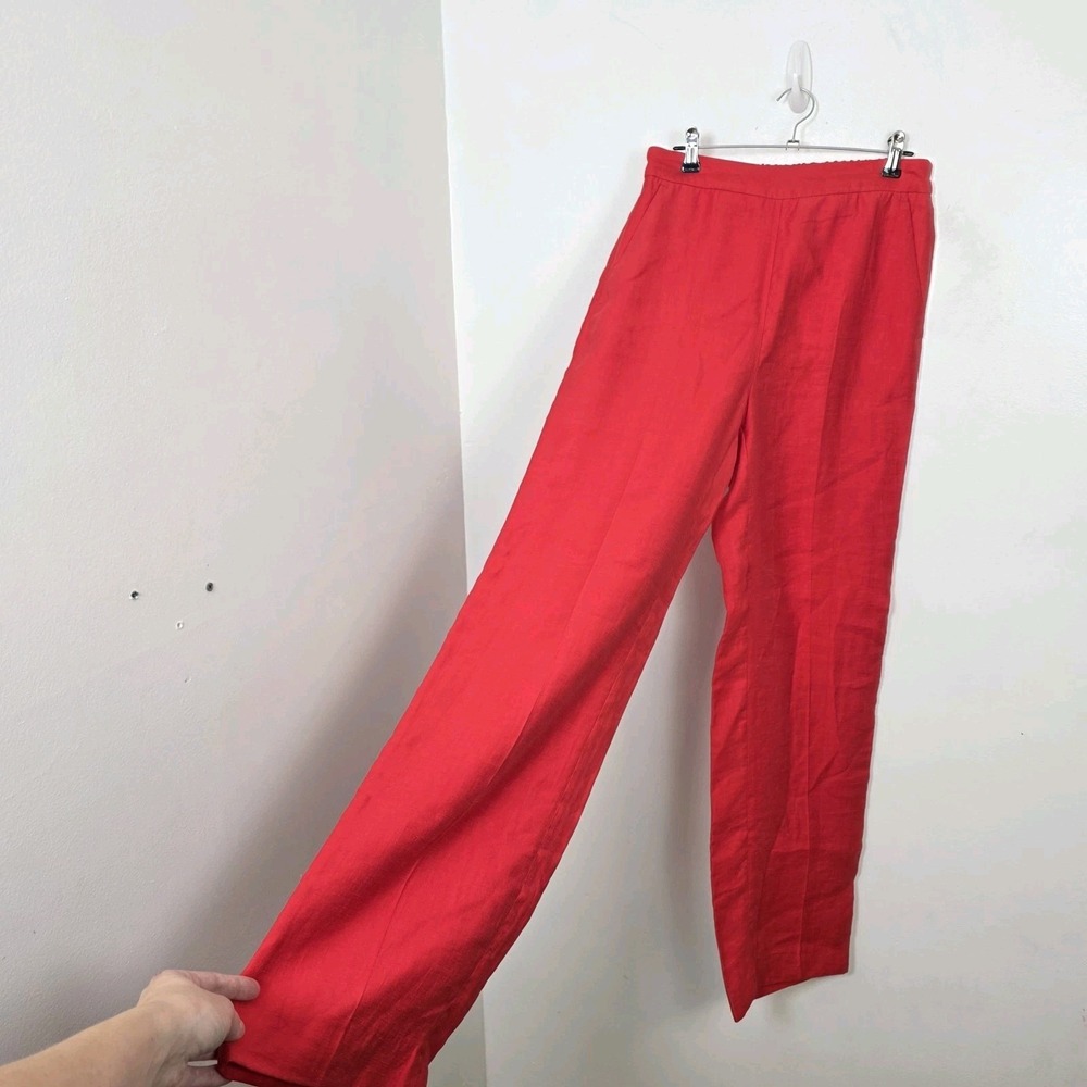 Zara Red Wide Leg Pull On Elastic Waist Linen Vacation Statement Pants Size XS